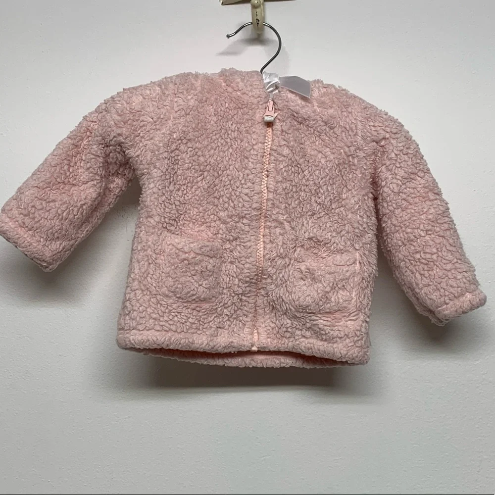 Carter’s Size 18 Months Baby Girl Pink Fur Hooded Zip Up Coat Jacket w/ Ears